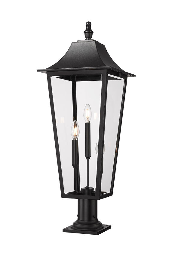 Z-Lite Gannon 5008PHXLR-533PM-BK 3-Light Black Stainless Steel Outdoor Pier Mounted Fixture With Clear Beveled Glass Shade