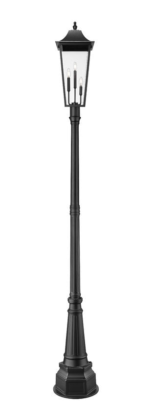 Z-Lite Gannon 5008PHXLR-564P-BK 3-Light Black Stainless Steel Outdoor Post Mounted Fixture With Clear Beveled Glass Shade