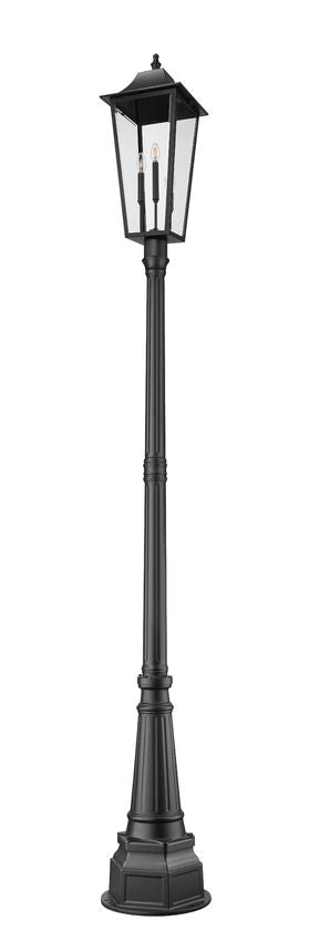 Z-Lite Gannon 5008PHXLR-564P-BK 3-Light Black Stainless Steel Outdoor Post Mounted Fixture With Clear Beveled Glass Shade
