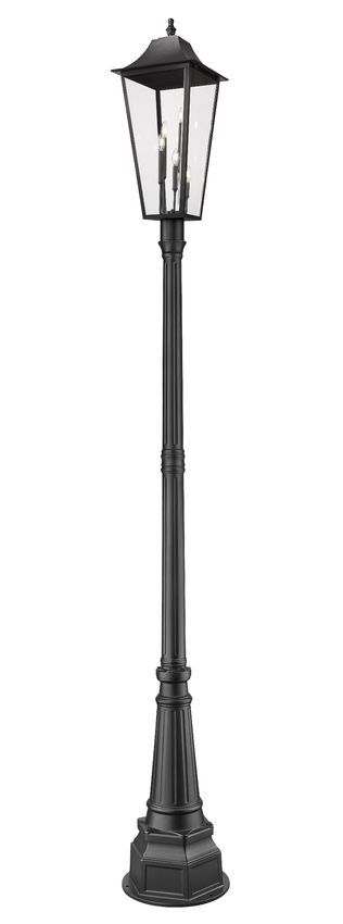 Z-Lite Gannon 5008PHXLR-564P-BK 3-Light Black Stainless Steel Outdoor Post Mounted Fixture With Clear Beveled Glass Shade