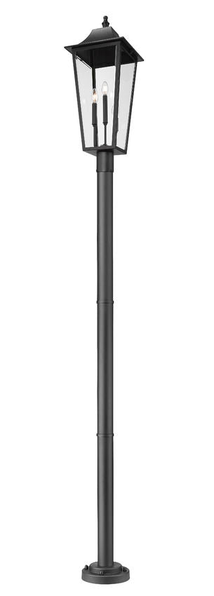 Z-Lite Gannon 5008PHXLR-567P-BK 3-Light Black Stainless Steel Outdoor Post Mounted Fixture With Clear Beveled Glass Shade