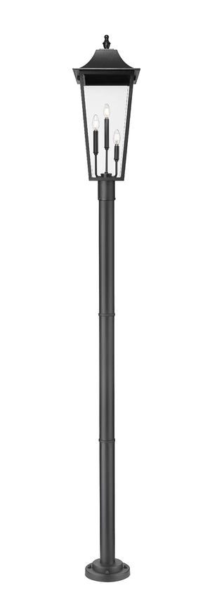 Z-Lite Gannon 5008PHXLR-567P-BK 3-Light Black Stainless Steel Outdoor Post Mounted Fixture With Clear Beveled Glass Shade