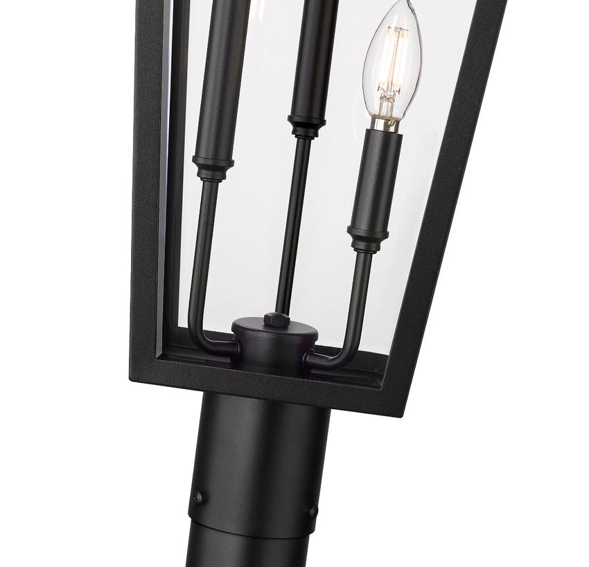 Z-Lite Gannon 5008PHXLR-567P-BK 3-Light Black Stainless Steel Outdoor Post Mounted Fixture With Clear Beveled Glass Shade