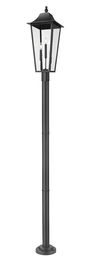 Z-Lite Gannon 5008PHXLR-567P-BK 3-Light Black Stainless Steel Outdoor Post Mounted Fixture With Clear Beveled Glass Shade