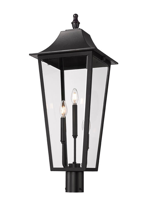 Z-Lite Gannon 5008PHXLR-BK 3-Light Black Stainless Steel Outdoor Post Mount Fixture With Clear Beveled Glass Shade