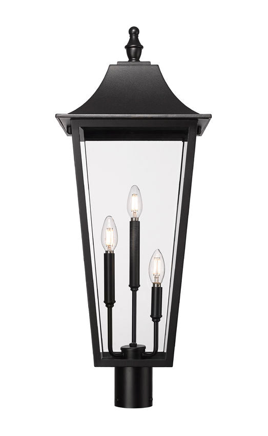 Z-Lite Gannon 5008PHXLR-BK 3-Light Black Stainless Steel Outdoor Post Mount Fixture With Clear Beveled Glass Shade