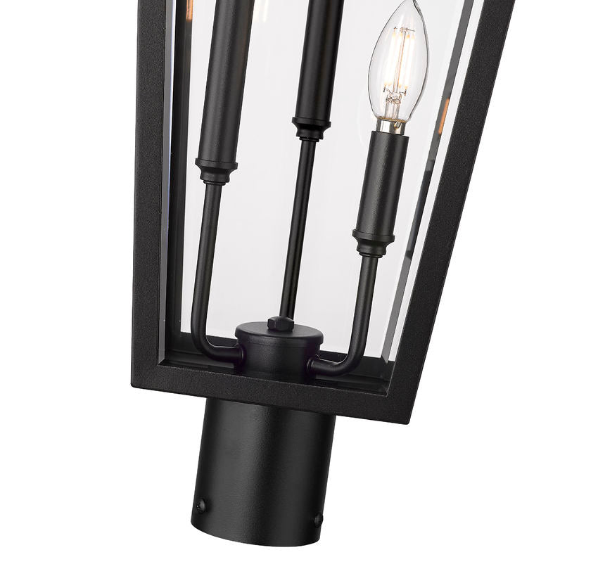 Z-Lite Gannon 5008PHXLR-BK 3-Light Black Stainless Steel Outdoor Post Mount Fixture With Clear Beveled Glass Shade