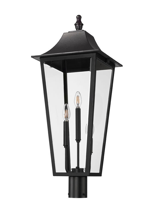 Z-Lite Gannon 5008PHXLR-BK 3-Light Black Stainless Steel Outdoor Post Mount Fixture With Clear Beveled Glass Shade