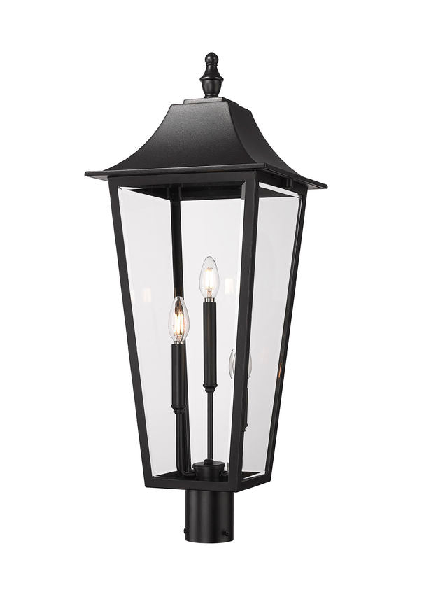 Z-Lite Gannon 5008PHXLR-BK 3-Light Black Stainless Steel Outdoor Post Mount Fixture With Clear Beveled Glass Shade
