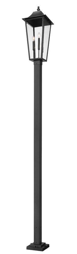 Z-Lite Gannon 5008PHXLS-536P-BK 3-Light Black Stainless Steel Outdoor Post Mounted Fixture With Clear Beveled Glass Shade