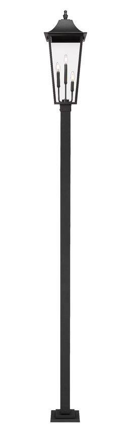 Z-Lite Gannon 5008PHXLS-536P-BK 3-Light Black Stainless Steel Outdoor Post Mounted Fixture With Clear Beveled Glass Shade