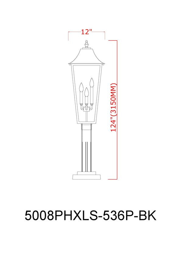 Z-Lite Gannon 5008PHXLS-536P-BK 3-Light Black Stainless Steel Outdoor Post Mounted Fixture With Clear Beveled Glass Shade