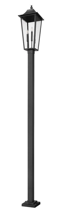 Z-Lite Gannon 5008PHXLS-536P-BK 3-Light Black Stainless Steel Outdoor Post Mounted Fixture With Clear Beveled Glass Shade