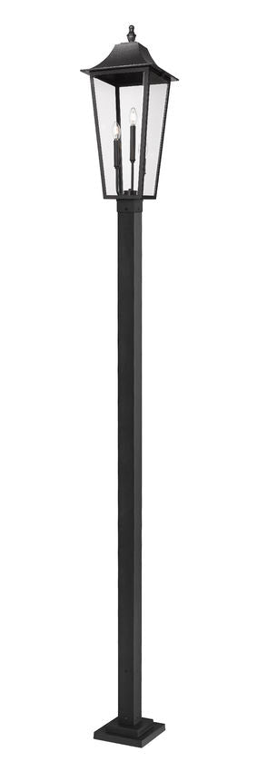 Z-Lite Gannon 5008PHXLS-536P-BK 3-Light Black Stainless Steel Outdoor Post Mounted Fixture With Clear Beveled Glass Shade
