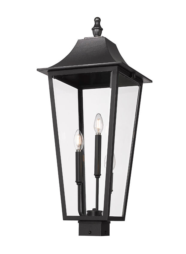 Z-Lite Gannon 5008PHXLS-BK 3-Light Black Stainless Steel Outdoor Post Mount Fixture With Clear Beveled Glass Shade