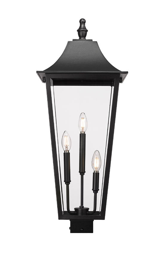 Z-Lite Gannon 5008PHXLS-BK 3-Light Black Stainless Steel Outdoor Post Mount Fixture With Clear Beveled Glass Shade