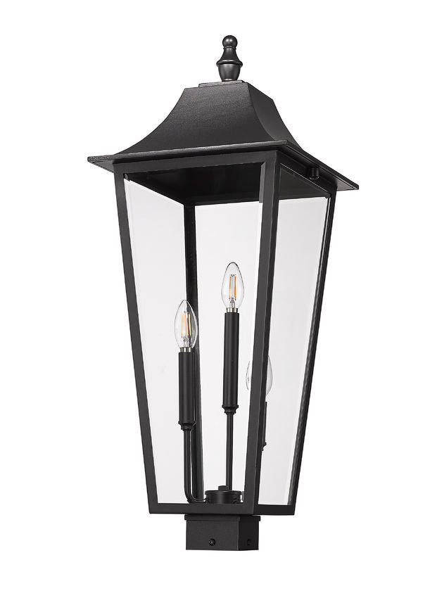 Z-Lite Gannon 5008PHXLS-BK 3-Light Black Stainless Steel Outdoor Post Mount Fixture With Clear Beveled Glass Shade