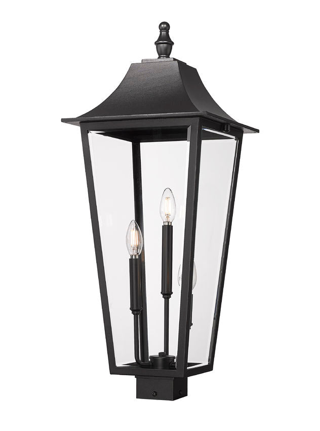Z-Lite Gannon 5008PHXLS-BK 3-Light Black Stainless Steel Outdoor Post Mount Fixture With Clear Beveled Glass Shade