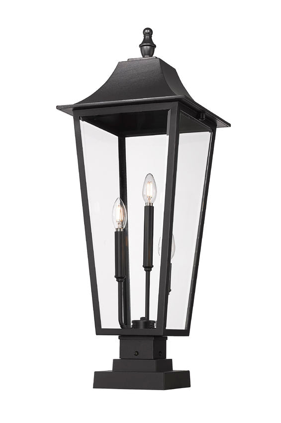 Z-Lite Gannon 5008PHXLS-SQPM-BK 3-Light Black Stainless Steel Outdoor Pier Mounted Fixture With Clear Beveled Glass Shade