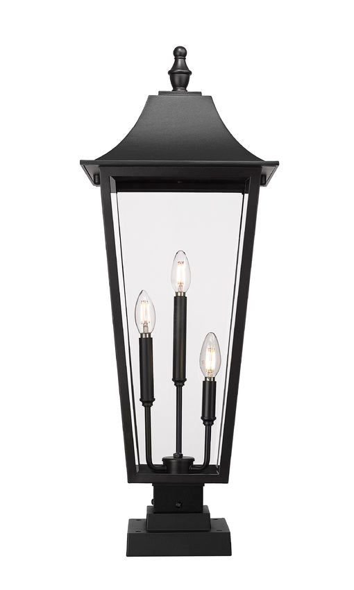 Z-Lite Gannon 5008PHXLS-SQPM-BK 3-Light Black Stainless Steel Outdoor Pier Mounted Fixture With Clear Beveled Glass Shade