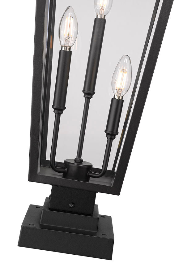 Z-Lite Gannon 5008PHXLS-SQPM-BK 3-Light Black Stainless Steel Outdoor Pier Mounted Fixture With Clear Beveled Glass Shade