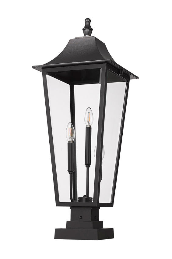 Z-Lite Gannon 5008PHXLS-SQPM-BK 3-Light Black Stainless Steel Outdoor Pier Mounted Fixture With Clear Beveled Glass Shade