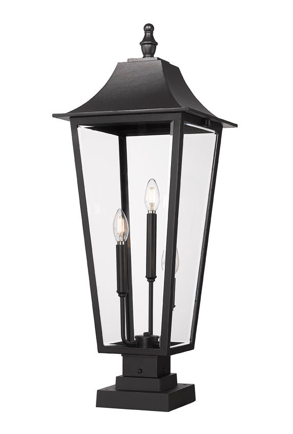 Z-Lite Gannon 5008PHXLS-SQPM-BK 3-Light Black Stainless Steel Outdoor Pier Mounted Fixture With Clear Beveled Glass Shade