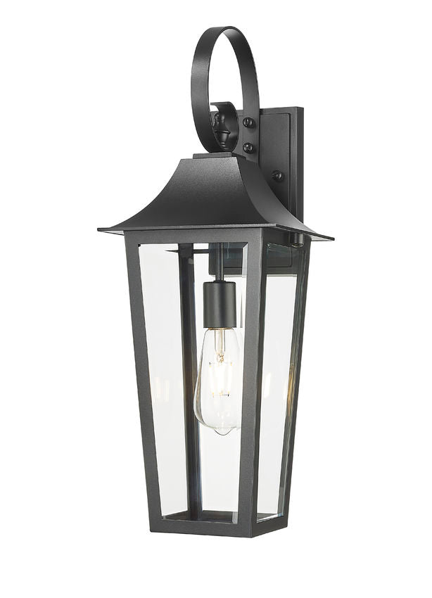 Z-Lite Gannon 8" 1-Light Black Stainless Steel Outdoor Wall Light With Clear Beveled Glass Shade