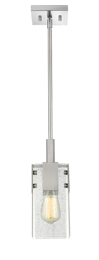 Z-Lite Gantt 5" 1-Light Brushed Nickel Steel Pendant Light With Seedy Glass Shade