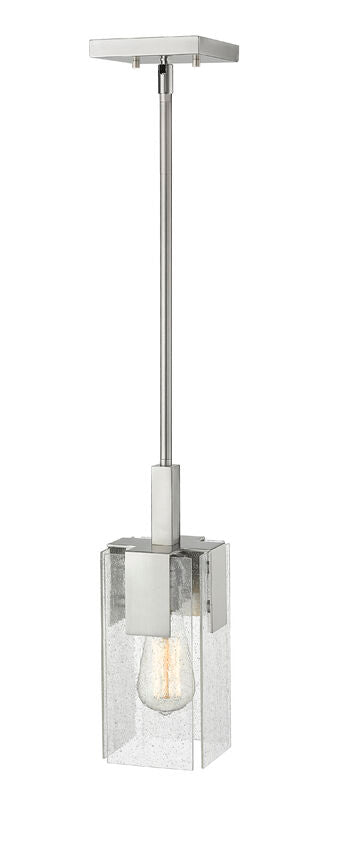 Z-Lite Gantt 5" 1-Light Brushed Nickel Steel Pendant Light With Seedy Glass Shade