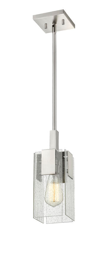 Z-Lite Gantt 5" 1-Light Brushed Nickel Steel Pendant Light With Seedy Glass Shade