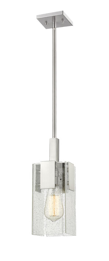 Z-Lite Gantt 5" 1-Light Brushed Nickel Steel Pendant Light With Seedy Glass Shade