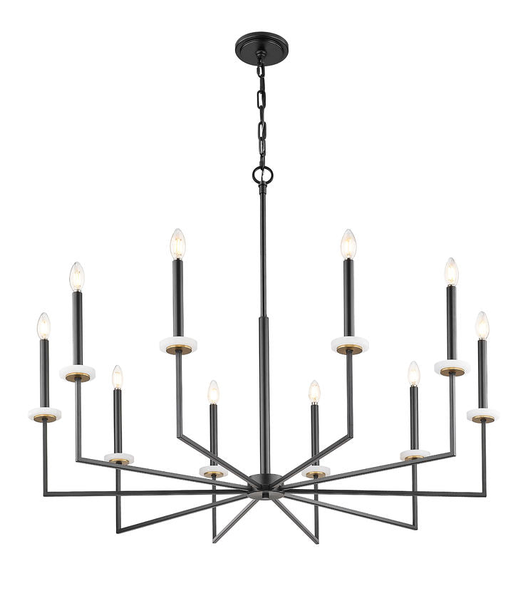 Z-Lite Gaultier 45" 10-Light Matte Black and Mordern Gold Steel Frame Chandelier