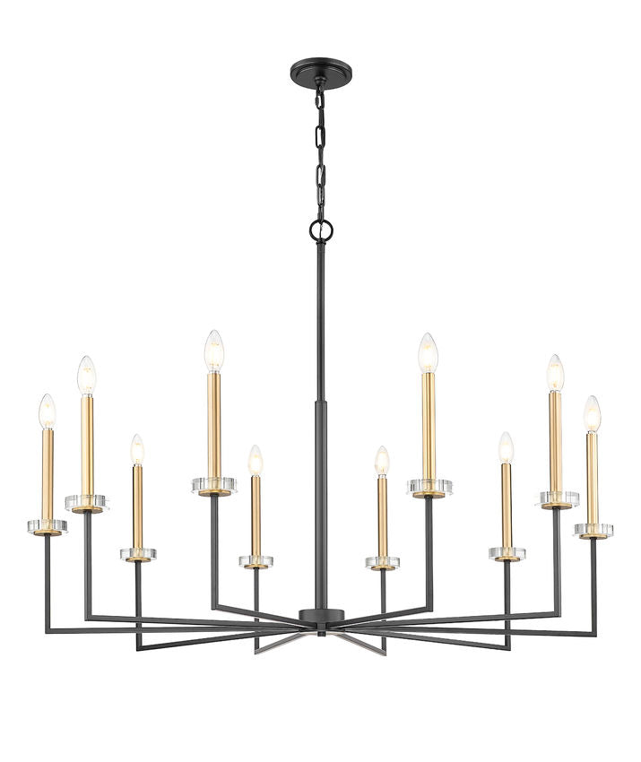 Z-Lite Gaultier 45" 10-Light Matte Black and Mordern Gold Steel Frame Chandelier