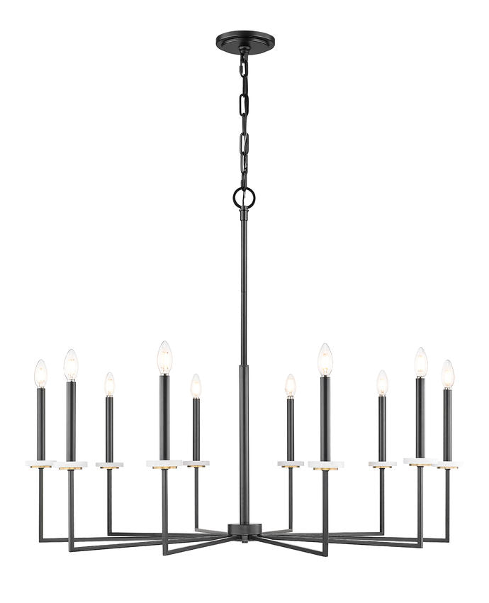 Z-Lite Gaultier 45" 10-Light Matte Black and Mordern Gold Steel Frame Chandelier