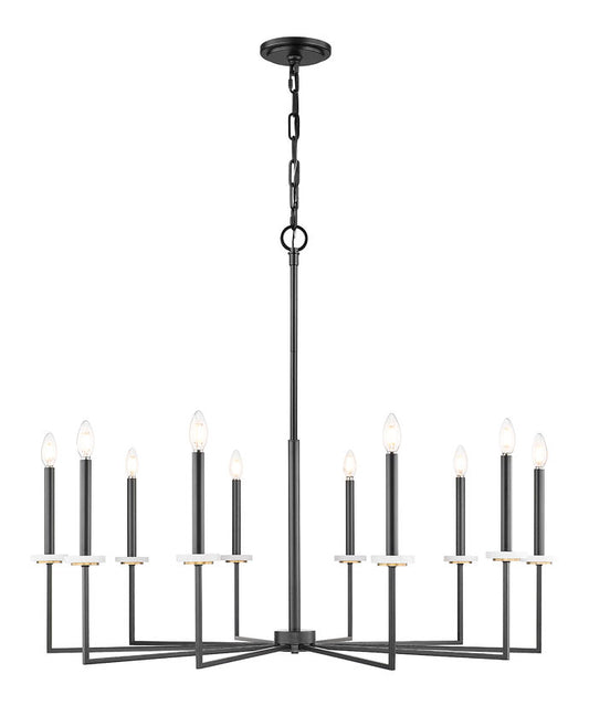 Z-Lite Gaultier 45" 10-Light Matte Black and Mordern Gold Steel Frame Chandelier
