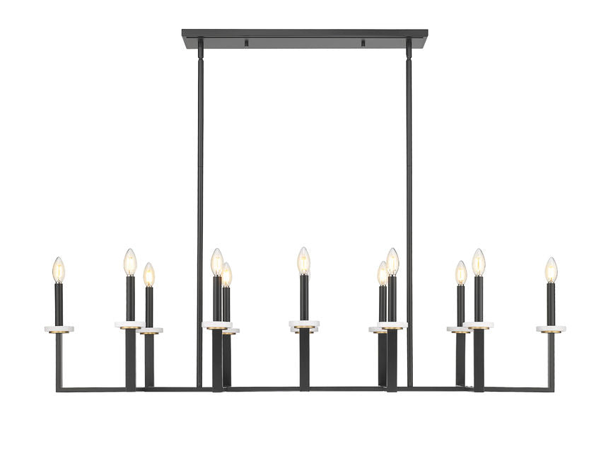 Z-Lite Gaultier 57" 12-Light Matte Black and Mordern Gold Steel Frame Linear Chandelier