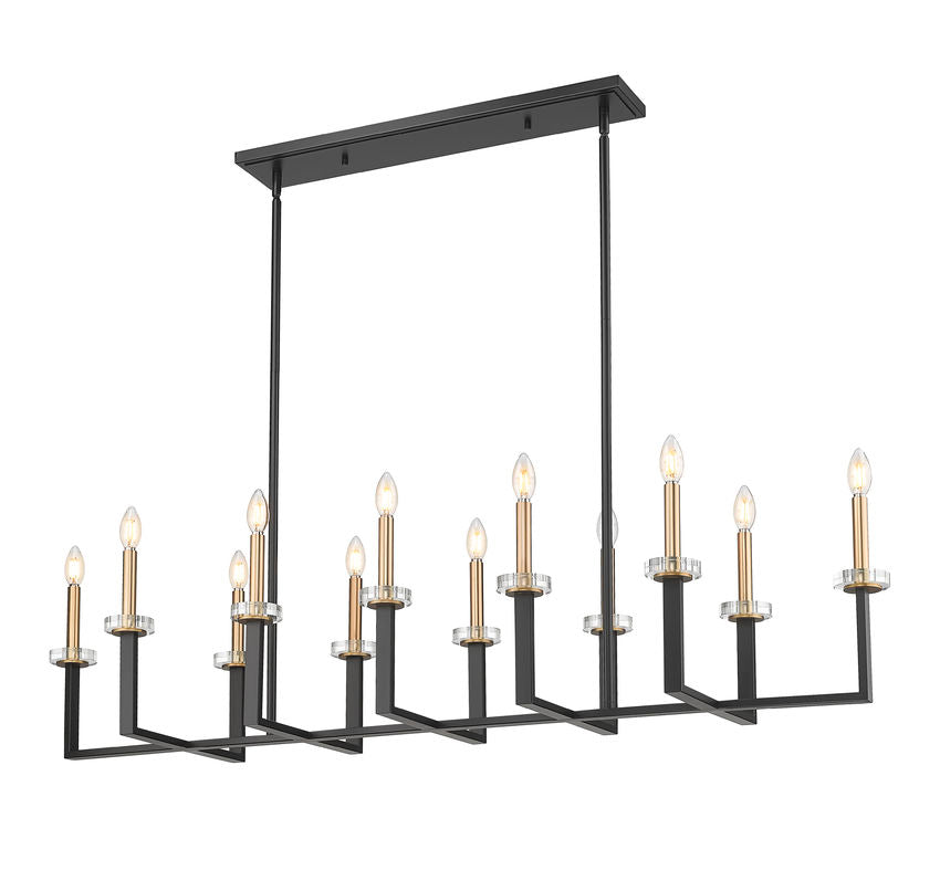 Z-Lite Gaultier 57" 12-Light Matte Black and Mordern Gold Steel Frame Linear Chandelier