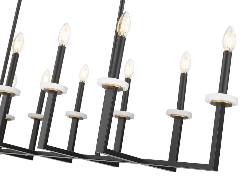 Z-Lite Gaultier 57" 12-Light Matte Black and Mordern Gold Steel Frame Linear Chandelier