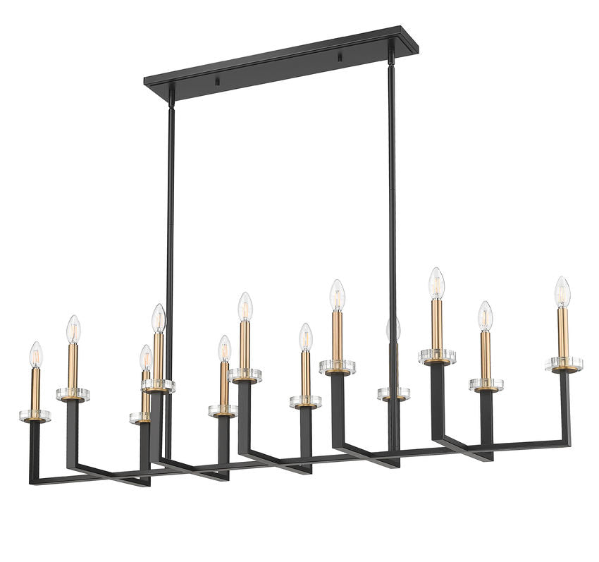 Z-Lite Gaultier 57" 12-Light Matte Black and Mordern Gold Steel Frame Linear Chandelier
