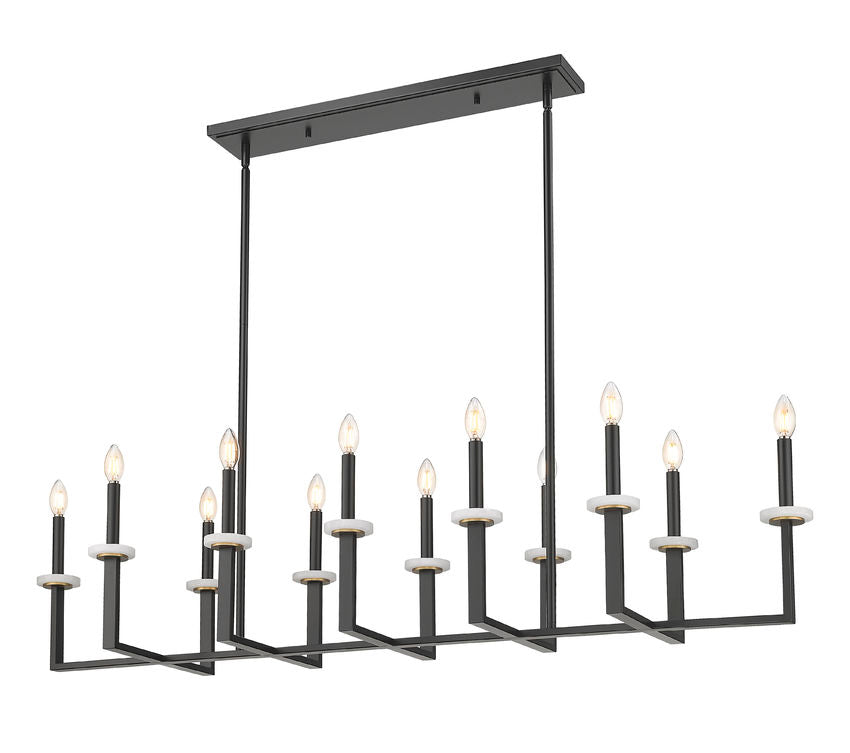 Z-Lite Gaultier 57" 12-Light Matte Black and Mordern Gold Steel Frame Linear Chandelier