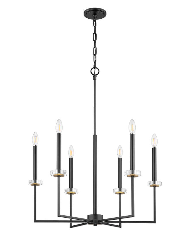 Z-Lite Gaultier 6100-6MB 6-Light Matte Black and Mordern Gold Steel Frame Chandelier