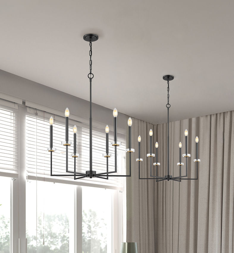 Z-Lite Gaultier 6100-6MB 6-Light Matte Black and Mordern Gold Steel Frame Chandelier