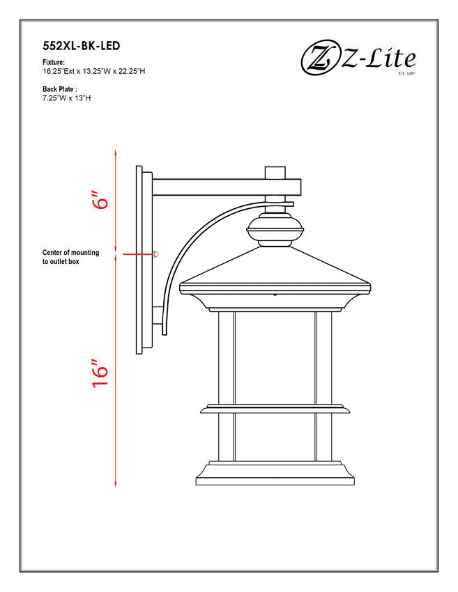 Z-Lite Genesis 13" 1-Light LED Black Outdoor Wall Sconce With Clear Seedy Glass Shade