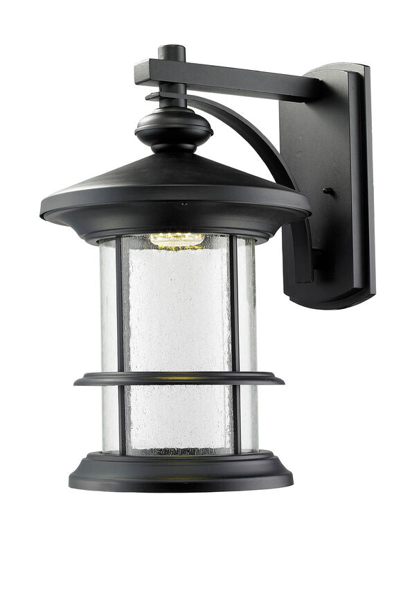 Z-Lite Genesis 13" 1-Light LED Black Outdoor Wall Sconce With Clear Seedy Glass Shade
