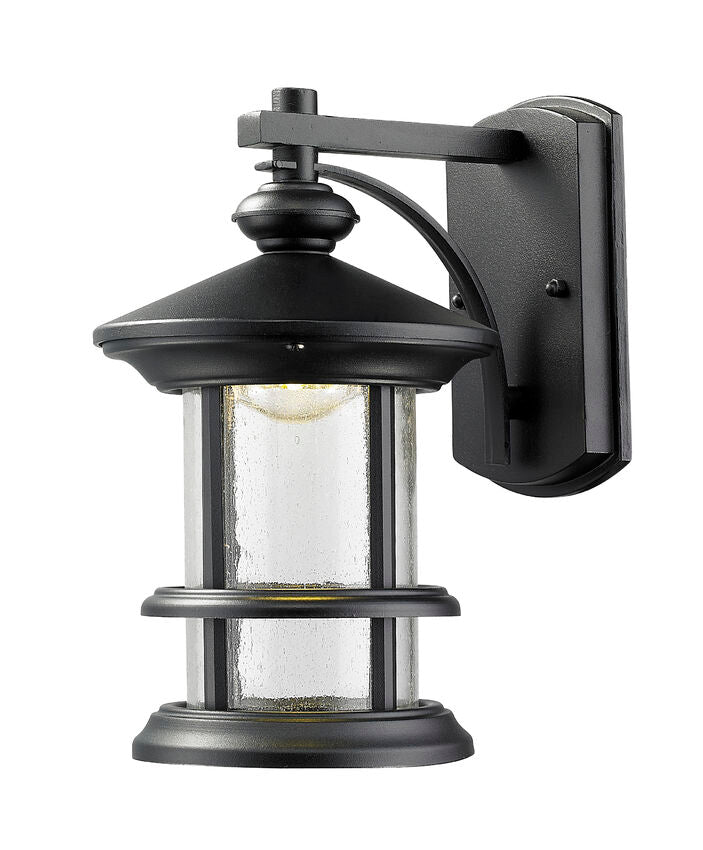Z-Lite Genesis 6" 1-Light LED Black Outdoor Wall Sconce With Clear Seedy Glass Shade