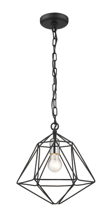 Z-Lite Geo 12" 1-Light Matte Black and Chrome Steel Mini Pendant Light
