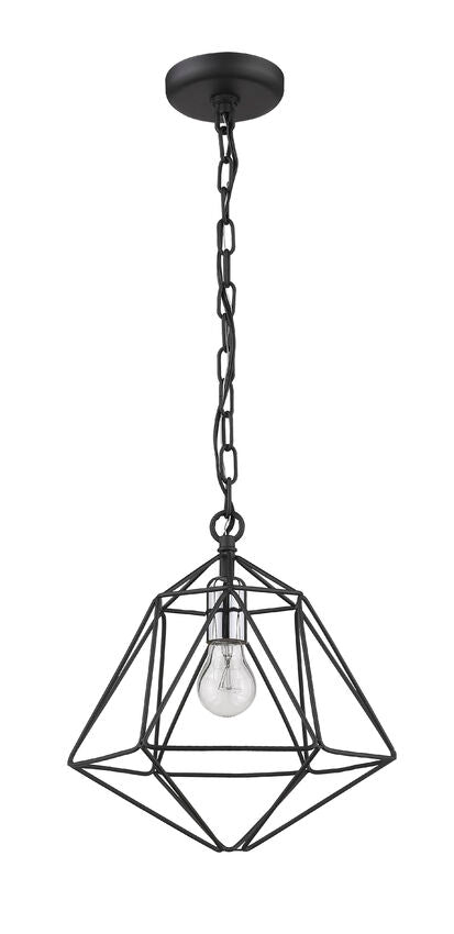 Z-Lite Geo 12" 1-Light Matte Black and Chrome Steel Mini Pendant Light