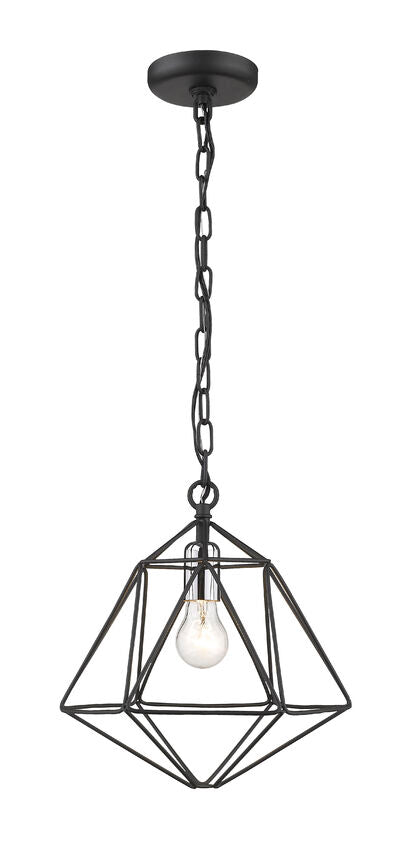 Z-Lite Geo 12" 1-Light Matte Black and Chrome Steel Mini Pendant Light