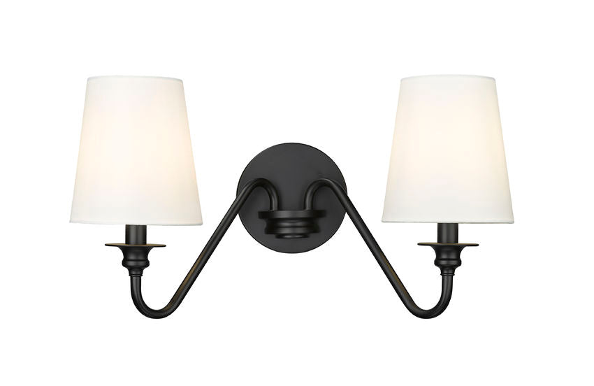 Z-Lite Gianna 20" 2-Light Matte Black Steel and White Fabric Shade Wall Sconce